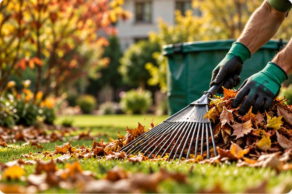 Autumn leaf removal from garden beds